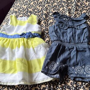 Calvin Klein Blue Denim Romper and Carters yellow striped summer dress set
